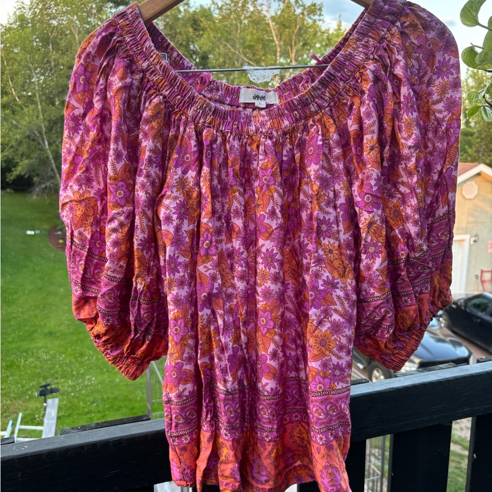 Jaase Pink and Purple Flutter Sleeve Blouse